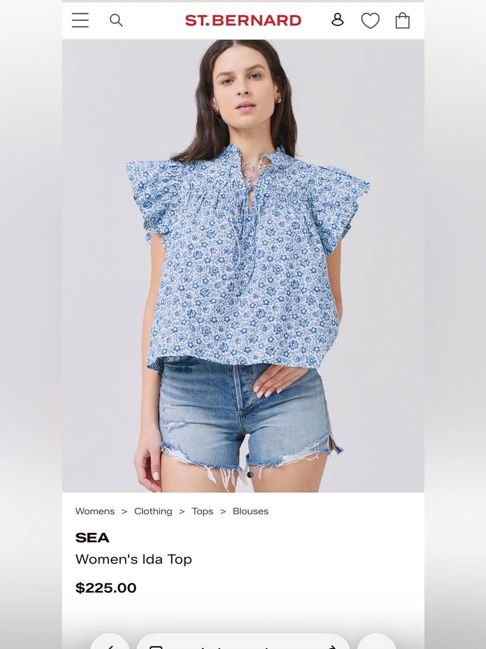 SEA Women's Ida Top in Blue Floral Size S